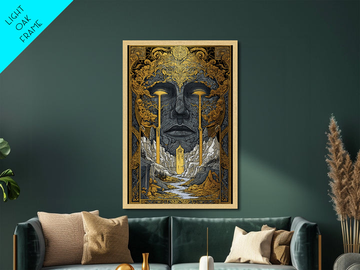 Nordic Mythology Metallic Gold Art Metal Art | Yggdrasil Tree of Life Wall Art with Real Wood Frame | Viking Office & Dad Gift
