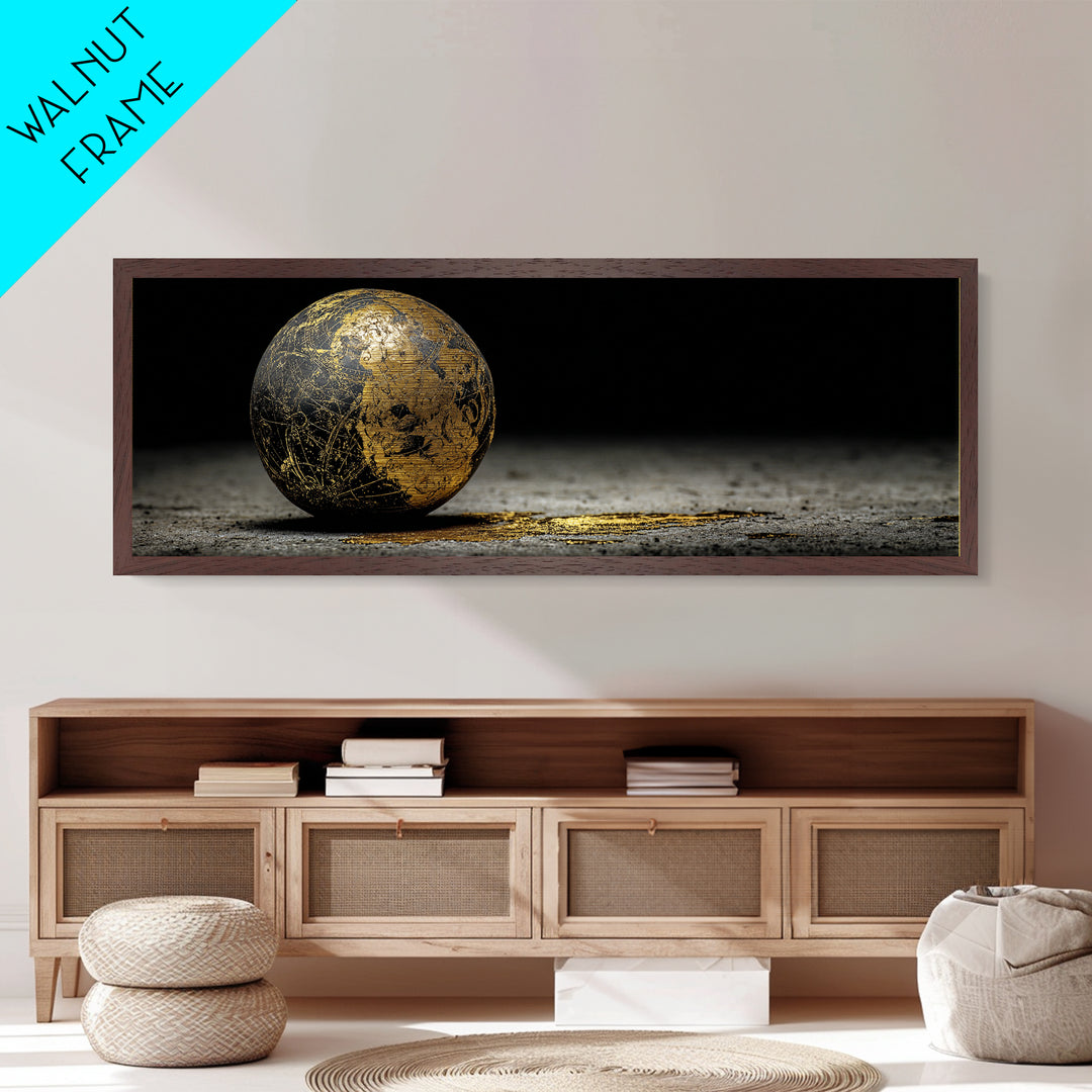 Norse Cosmos Orb Metallic Gold Art Nordic Mythology Metal Art Viking Sphere Decor framed in authentic wood, Unique Dad Gift