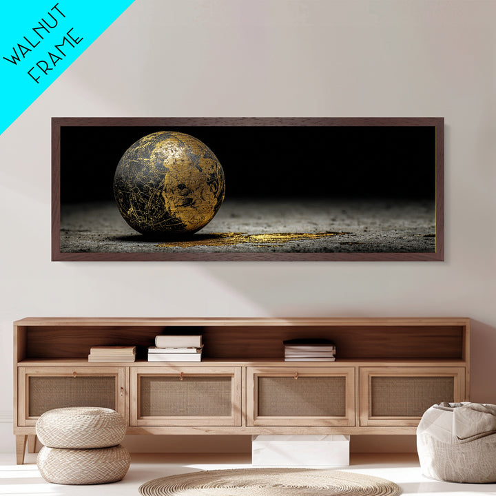 Norse Cosmos Orb Metallic Gold Art Nordic Mythology Metal Art Viking Sphere Decor framed in authentic wood, Unique Dad Gift