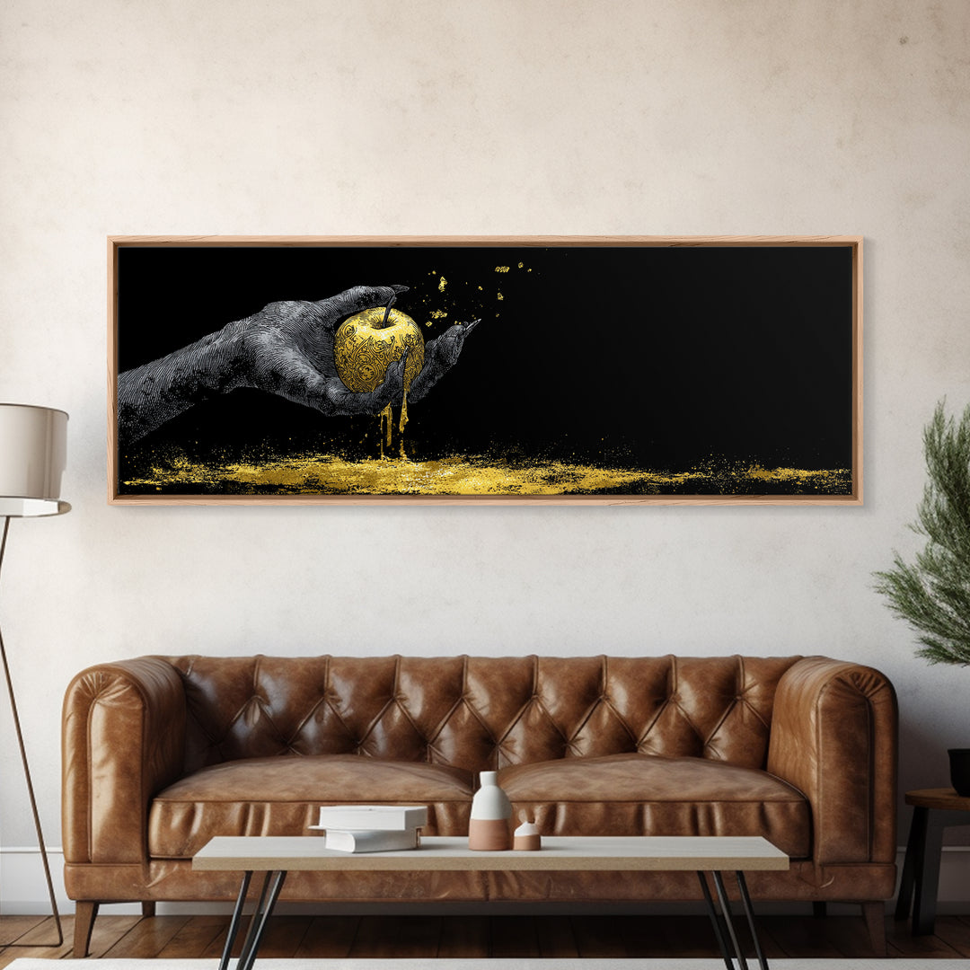 Canvas Gold Art Norse Apple of Immortality Canvas Art, Nordic Mythology Wall Decor with real wood frame, unique Viking Office Gift