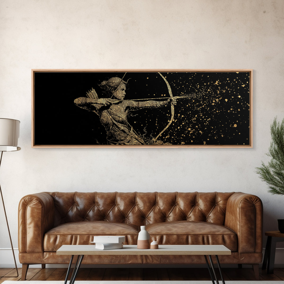 Archer Goddess Canvas Gold Art Norse Mythology Female Warrior Canvas Art with real wood frame, Office Art or Dad Gift