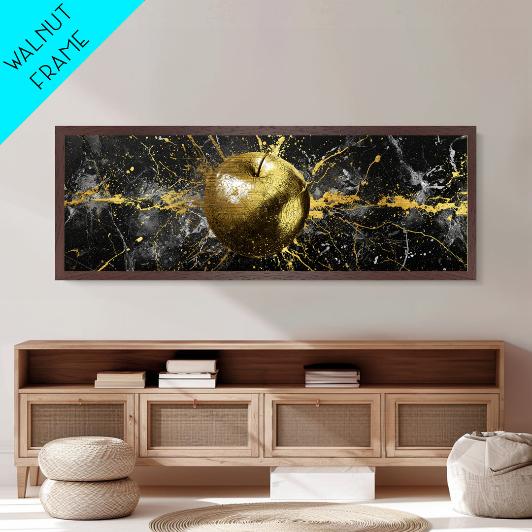 Golden Apple of Idunn Metallic Gold Art, Norse Mythology Metal Art for Office or Dad Gift, Viking Wall Decor in wood frame