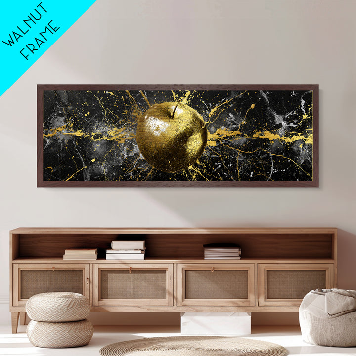 Golden Apple of Idunn Metallic Gold Art, Norse Mythology Metal Art for Office or Dad Gift, Viking Wall Decor in wood frame