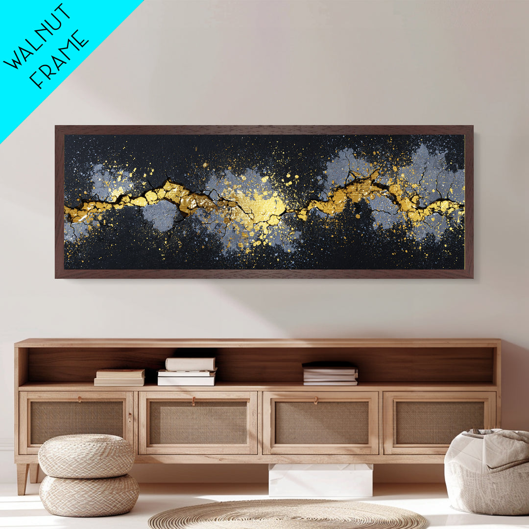 Cracked Stone Nordic Wall Metallic Gold Art Metal Art, Viking Mythology Office Art Man Cave Decor, with real wood frame