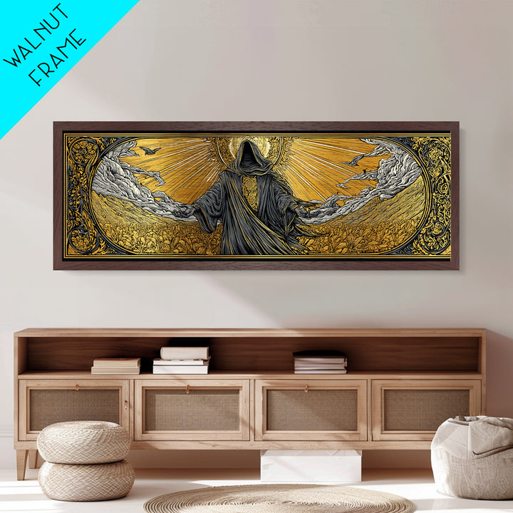 Norse God Baldur Metallic Gold Art Metal Art, Nordic Mythology Office Decor Man Cave Wall Art, with real wood frame