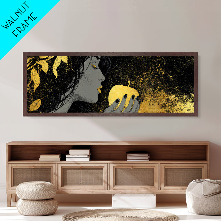 Norse Goddess Idunn Metallic Gold Art with Apple of Youth, Nordic Mythology Metal Art, Office or Man Cave Gift, Framed in Wood