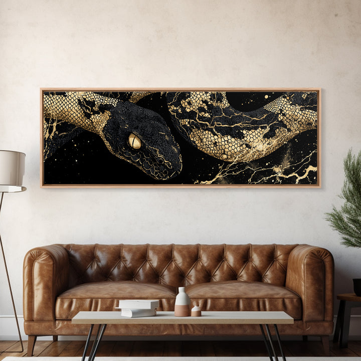 Viking Serpent Jormungandr Canvas Art, Canvas Gold Art from Nordic Mythology, Dad Gift or Office Decor, Framed in Real Wood