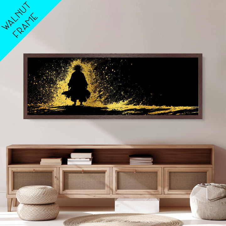 Njord Norse God of the Sea Metallic Gold Art Metal Art – Viking Ocean Wall Art, Nordic Mythology Office Decor, natural wood framed