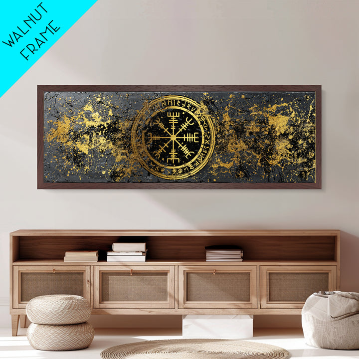 Norse Mythology Metallic Gold Art Metal Art – Viking Warrior Silhouettes Battle Wall Decor, Man Cave Office Gift, framed in wood