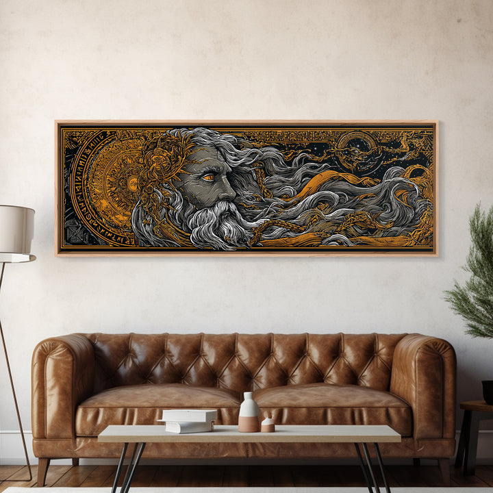 Odin Norse God Canvas Gold Art Canvas Art | Nordic Wall Decor in handcrafted wood frame | Mythology Office or Man Cave Art