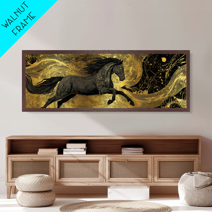 Metallic Gold Art Sköll and Hati Wolves Metal Art | Norse Moon Chasing Myth Wall Art with natural wood frame | Dad Gift Office