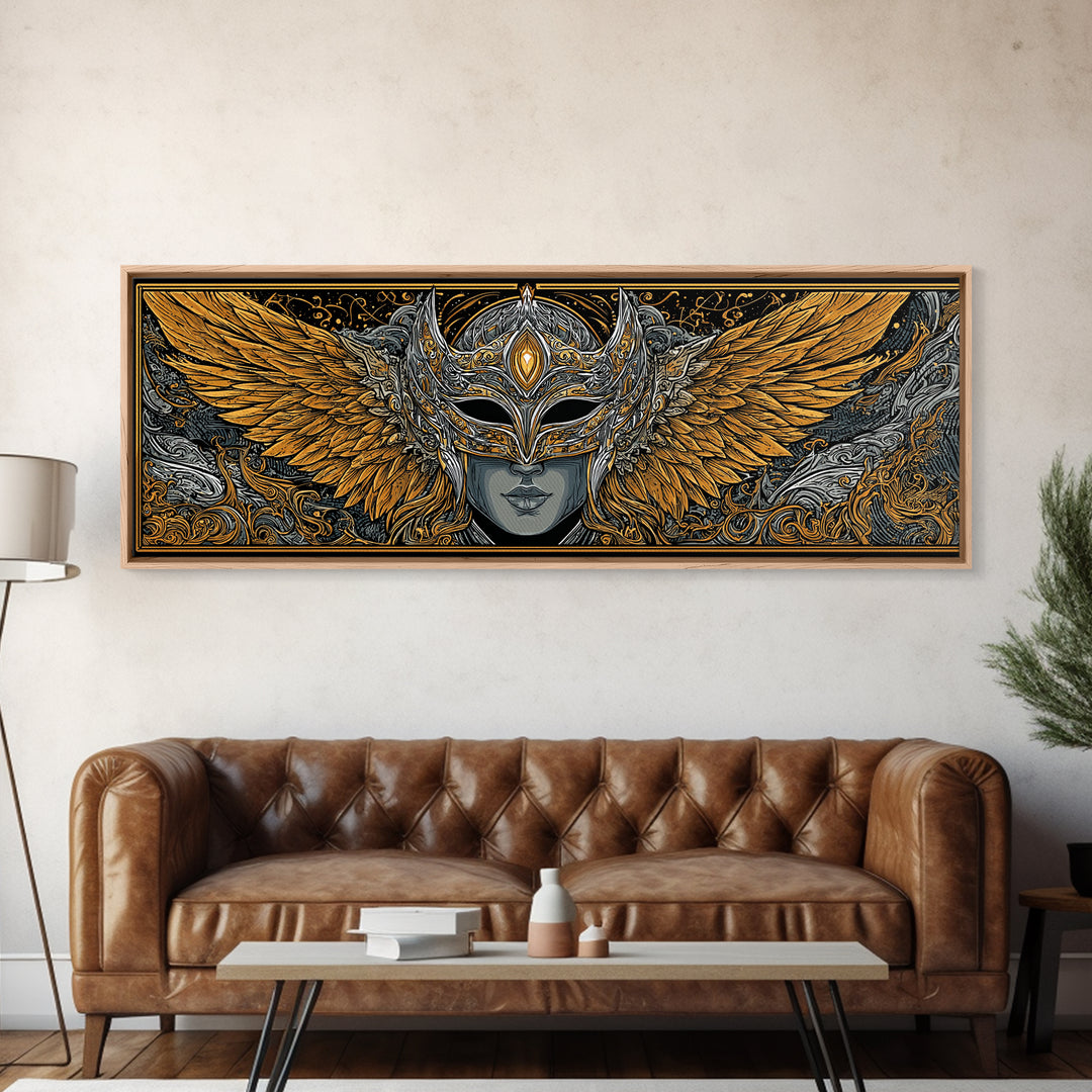 Valkyries Battle Canvas Gold Art Nordic Mythology Canvas Art, Norse Office Decor with natural wood frame, Viking Dad Gift