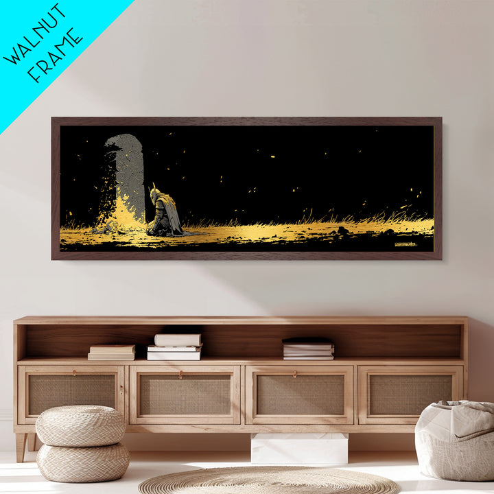 Nordic Warrior Viking Metallic Gold Art Metal Art, Mythology Wall Hanging for Dad’s Office framed in authentic wood frame