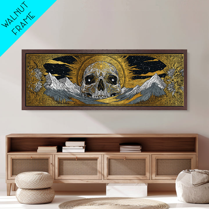 Norse God Ymir Metallic Gold Art, Nordic Mythology Metal Art in Real Wood Frame, Viking Inspired Office Wall Art for Men