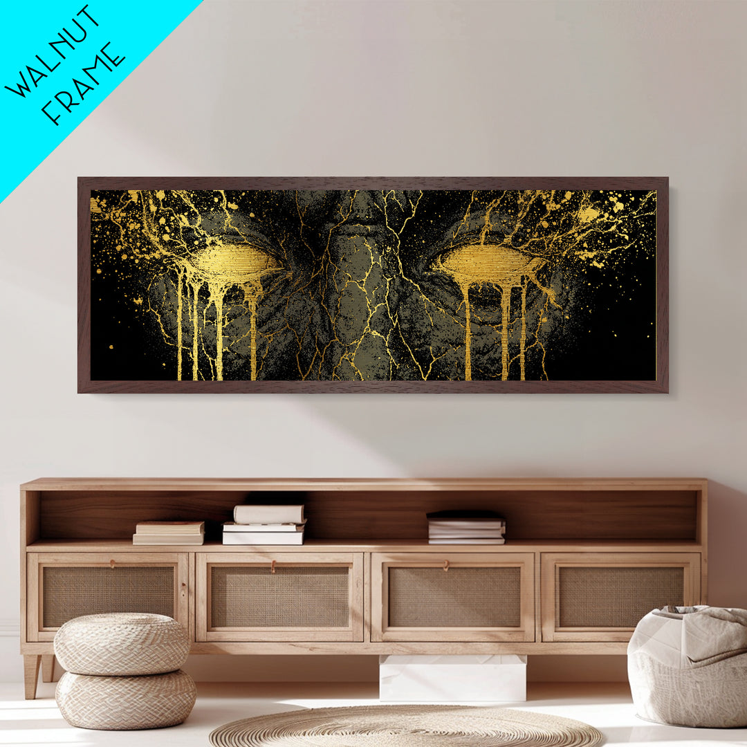 Metallic Gold Art of Ymir Norse Mythology, Nordic Metal Art with Real Wood Frame, Viking Wall Decor Gift for Dad or Husband