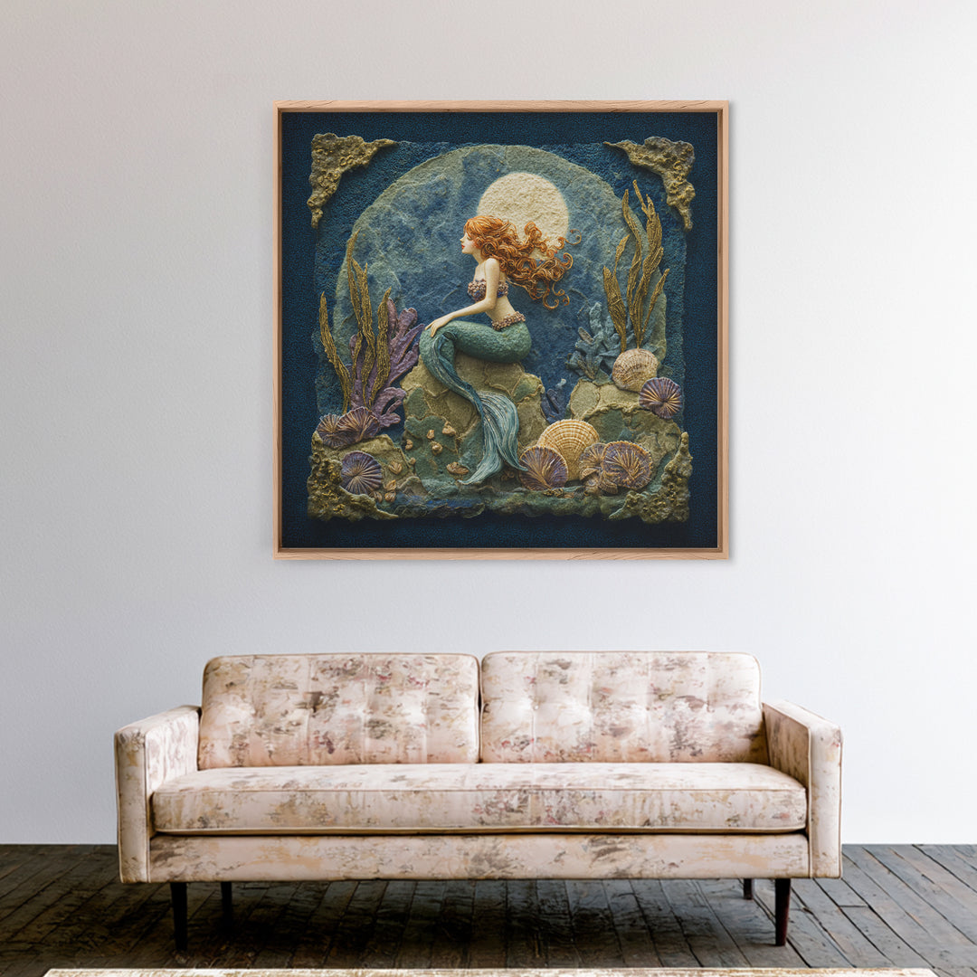 Mermaid Siren on Rocks Canvas Print, Mythological Art, Artwork, Living Room Decor, Oil Painting, Legend, Gallery Wall Art, MYT-1x1-15