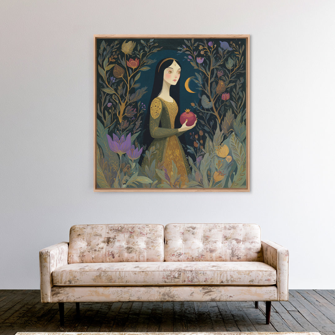 Persephone Holding Pomegranate Canvas Print, Mythological Art, Printable Art, Living Room Decor, Watercolor Art, Legend, MYT-1x1-31