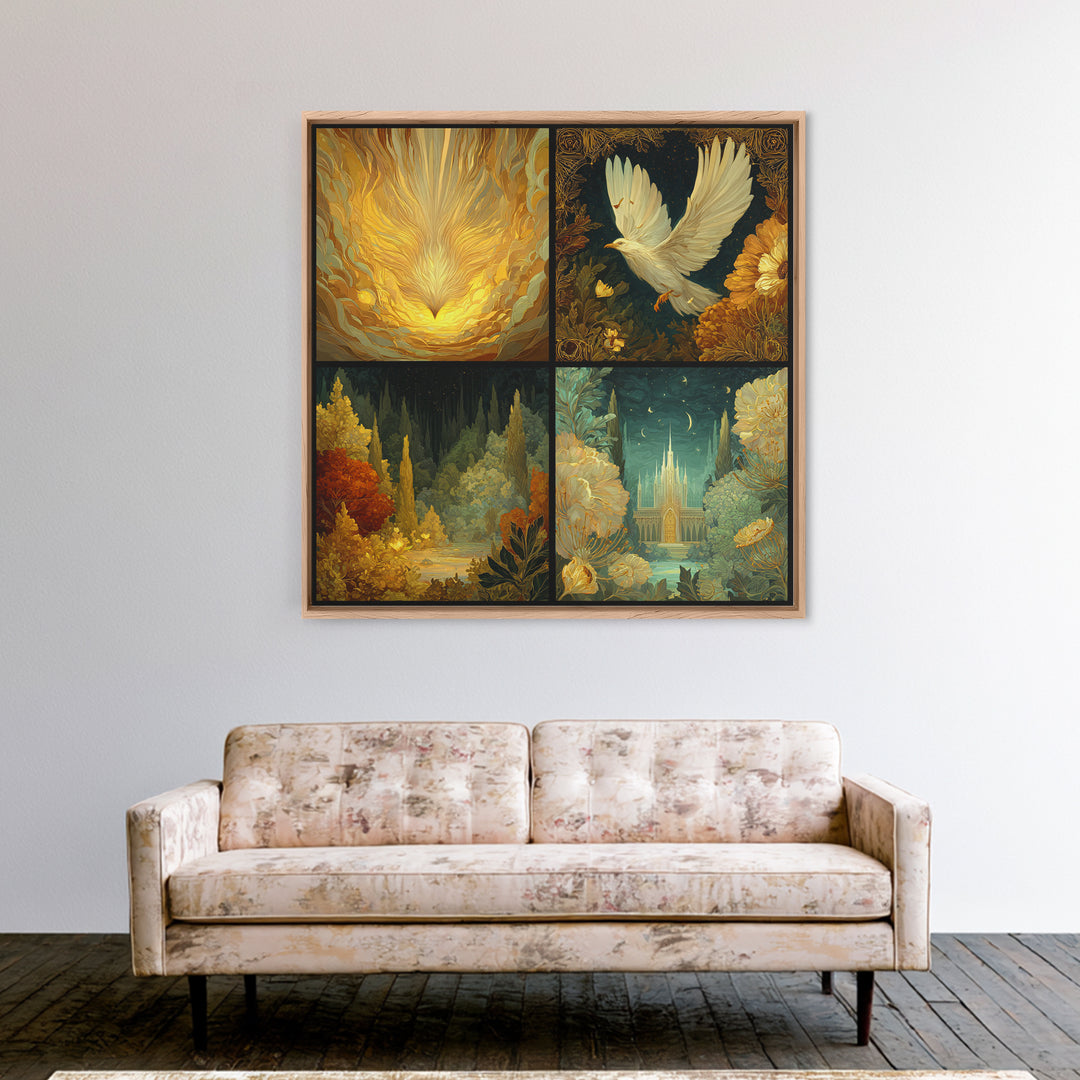 Icarus Falling Through Golden Sky and Feathers Canvas Print, Mythological Art, Living Room Decor, Watercolor Art, Legend, MYT-1x1-4