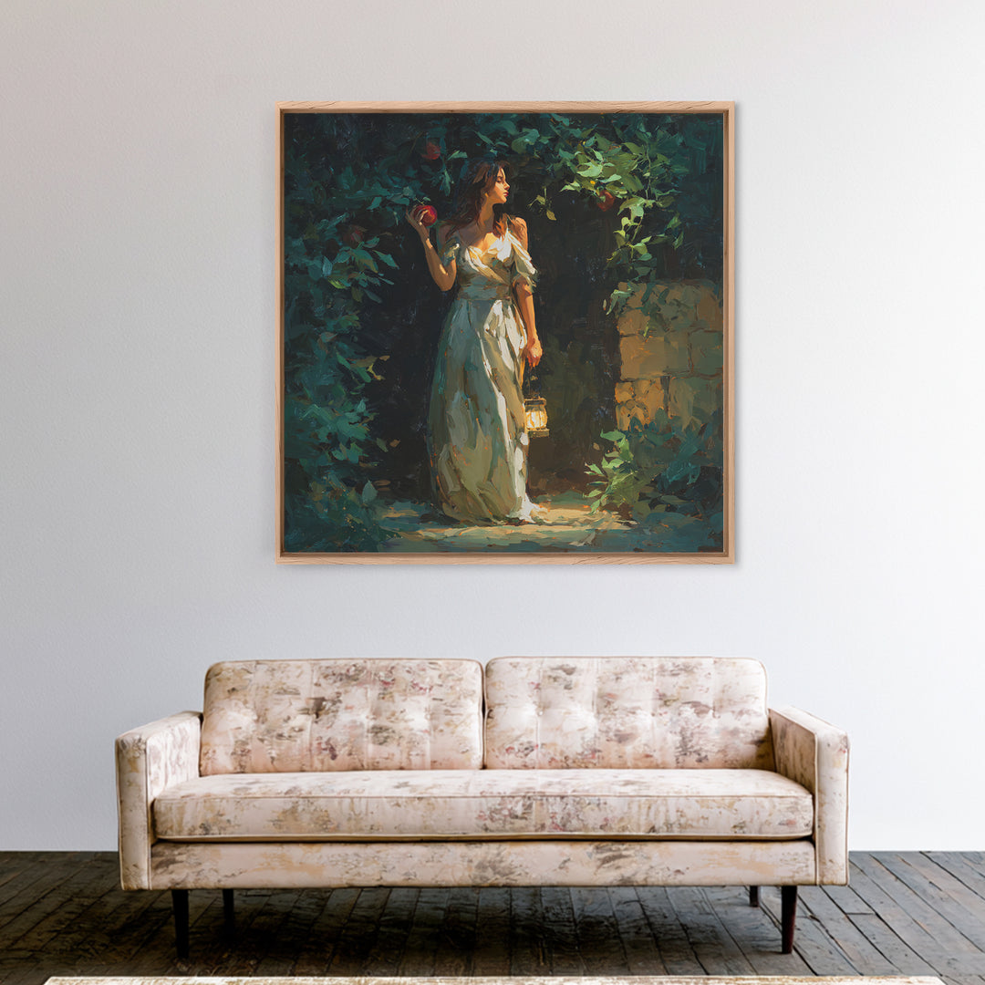 Persephone Holding Pomegranate Framed Canvas Print, Mythological Art, Wall Art Prints, Living Room Decor, Oil Painting, Legend, MYT-1x1-7