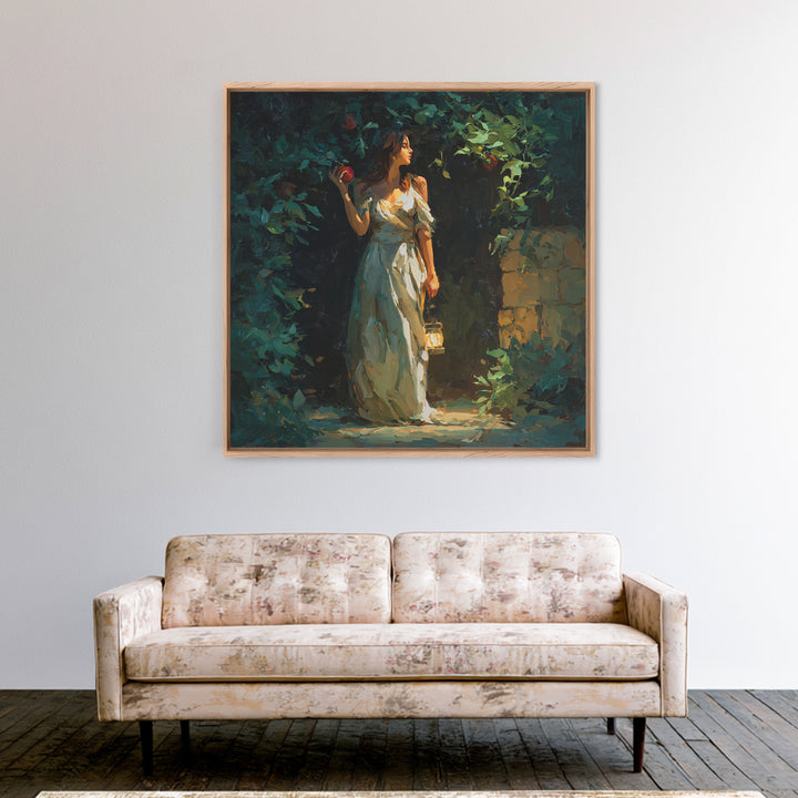 Persephone Holding Pomegranate Framed Canvas Print, Mythological Art, Wall Art Prints, Living Room Decor, Oil Painting, Legend, MYT-1x1-7