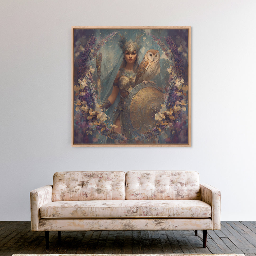 Athena Warrior Woman Framed Canvas Print, Mythological Art, Digital Art Download, Living Room Decor, Oil Painting, Legend, MYT-1x1-74