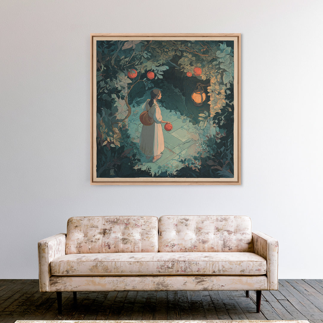 Persephone Holding Pomegranate Framed Canvas Print, Mythological Art, Modern Decor, Living Room Decor, Fine Art, Legend, MYT-1x1-79