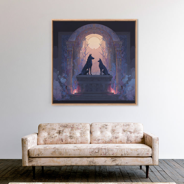 Hades and Cerberus Silhouette Framed Canvas Print, Mythological Art, Neutral Decor, Living Room Decor, Fine Art, Legend, MYT-1x1-80