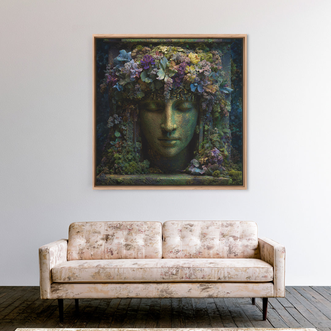 Ancient Goddess Statue Covered Framed Canvas Print, Mythological Art, Wall Decor, Living Room Decor, Fine Art, Legend, MYT-1x1-96