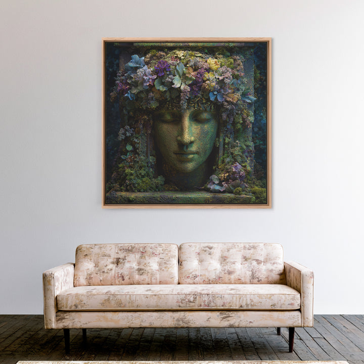 Ancient Goddess Statue Covered Framed Canvas Print, Mythological Art, Wall Decor, Living Room Decor, Fine Art, Legend, MYT-1x1-96