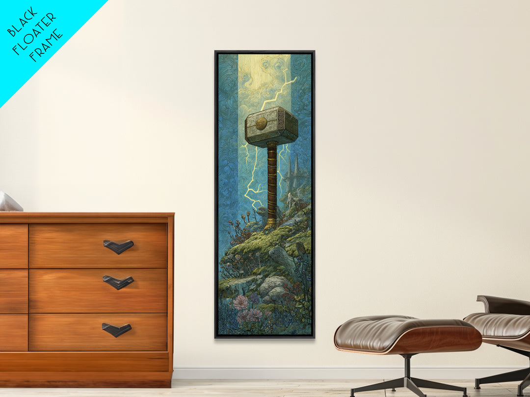 Thor Hammer and Lightning Still Life Canvas Print, Mythological Art, Bedroom Wall Art, Living Room Decor, Fine Art, Legend, MYT-1x3-22