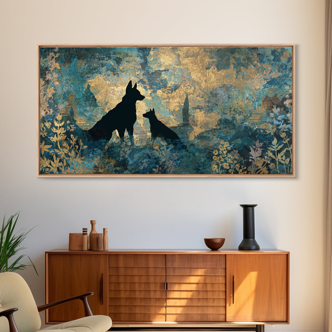 Hades and Cerberus Silhouette Framed Canvas Print, Mythological Art, Living Room Wall Art, Living Room Decor, Fine Art, Legend, MYT-2x1-100