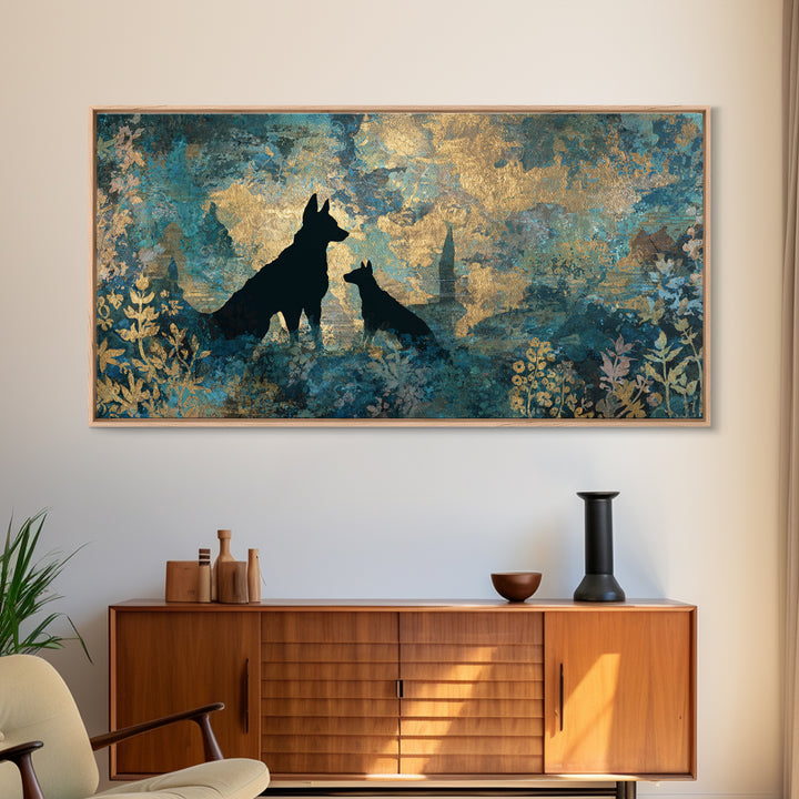 Hades and Cerberus Silhouette Framed Canvas Print, Mythological Art, Living Room Wall Art, Living Room Decor, Fine Art, Legend, MYT-2x1-100