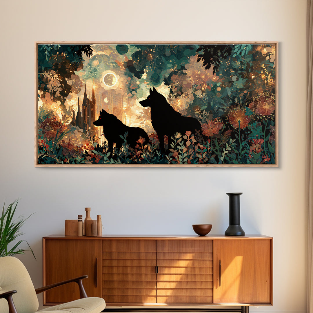 Hades and Cerberus Silhouette Canvas Print, Mythological Art, Boho Decor, Living Room Decor, Fine Art, Legend, Prints, MYT-2x1-4