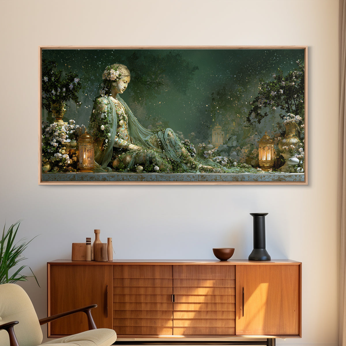Ancient Goddess Statue Covered Canvas Print, Mythological Art, Textured Painting, Living Room Decor, Fine Art, Legend, MYT-2x1-44