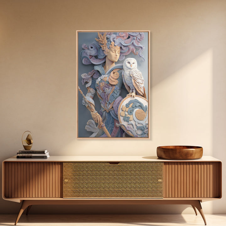 Athena Warrior Woman Framed Canvas Print, Mythological Art, Contemporary Art, Living Room Decor, Oil Painting, Legend, MYT-2x3-34