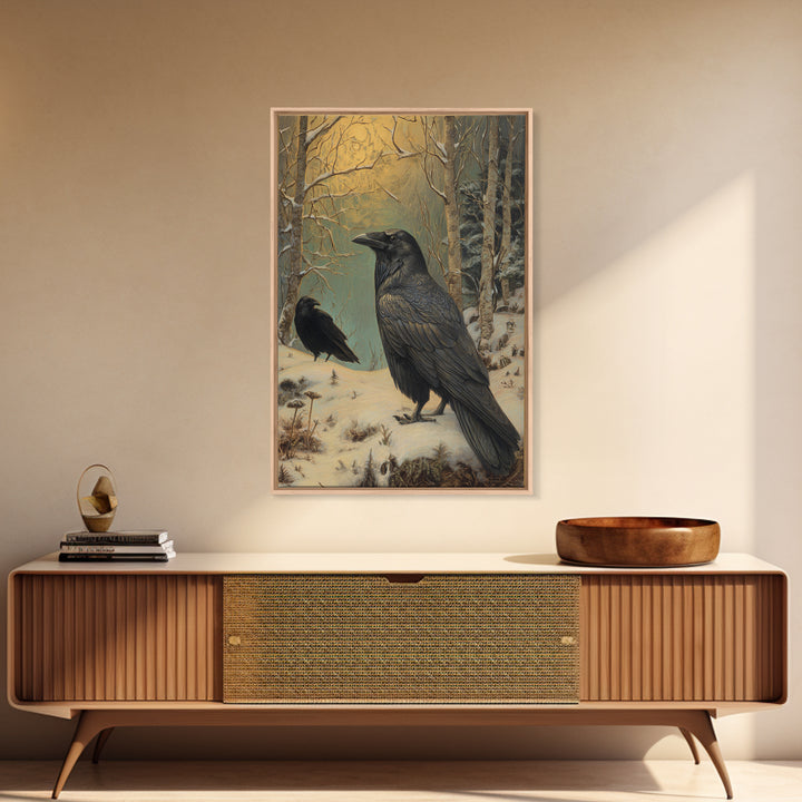 Odin Raven Pair Framed Canvas Print, Mythological Art, Room Decor, Living Room Decor, Fine Art, Legend, Art Print, Digital Art, MYT-2x3-51