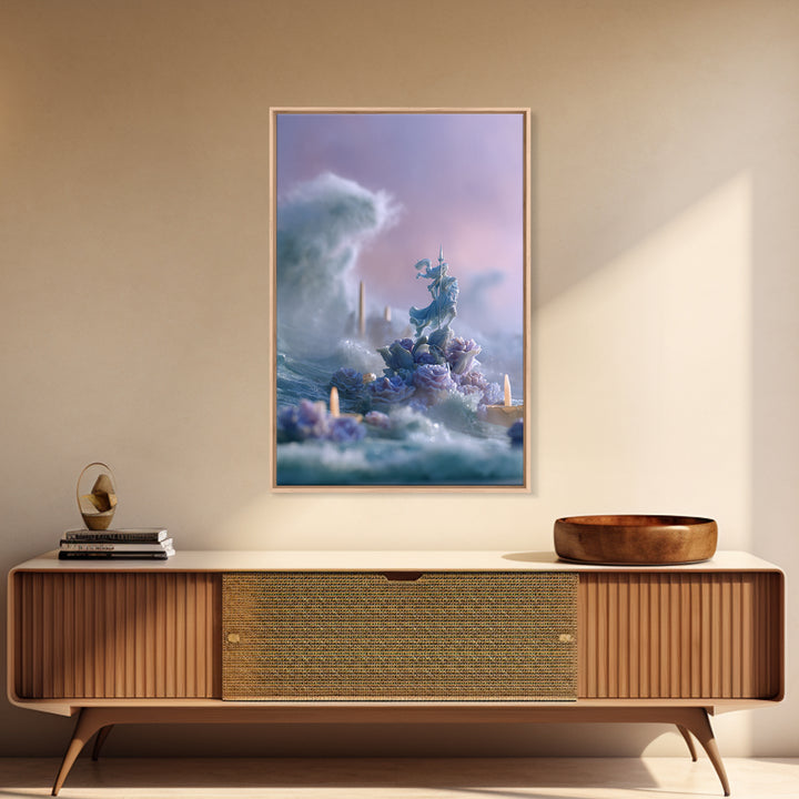 Poseidon Figure Rising from Stormy Ocean Framed Canvas Print, Mythological Art, Art, Living Room Decor, Oil Painting, Legend, MYT-2x3-59