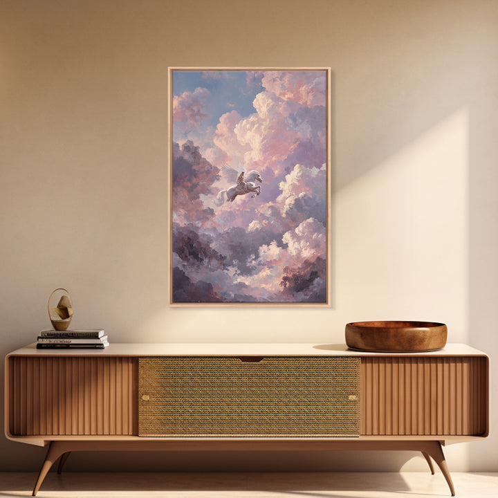 Pegasus Flying Above Cloud Kingdom Canvas Print, Mythological Art, Artwork, Living Room Decor, Legend, Gallery Wall Art, MYT-2x3-77