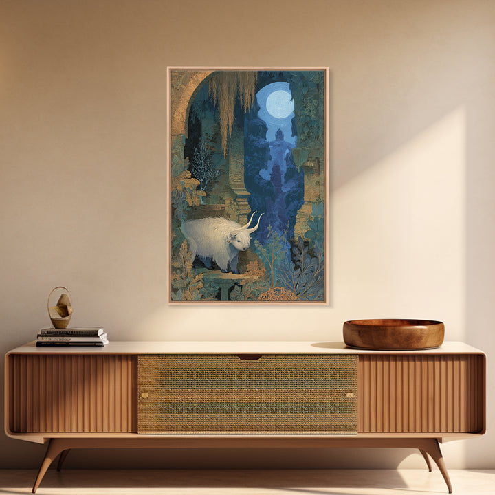 Minotaur in Labyrinth of Warm Stone Framed Canvas Print, Mythological Art, Digital Wall Art, Living Room Decor, Legend, MYT-2x3-97