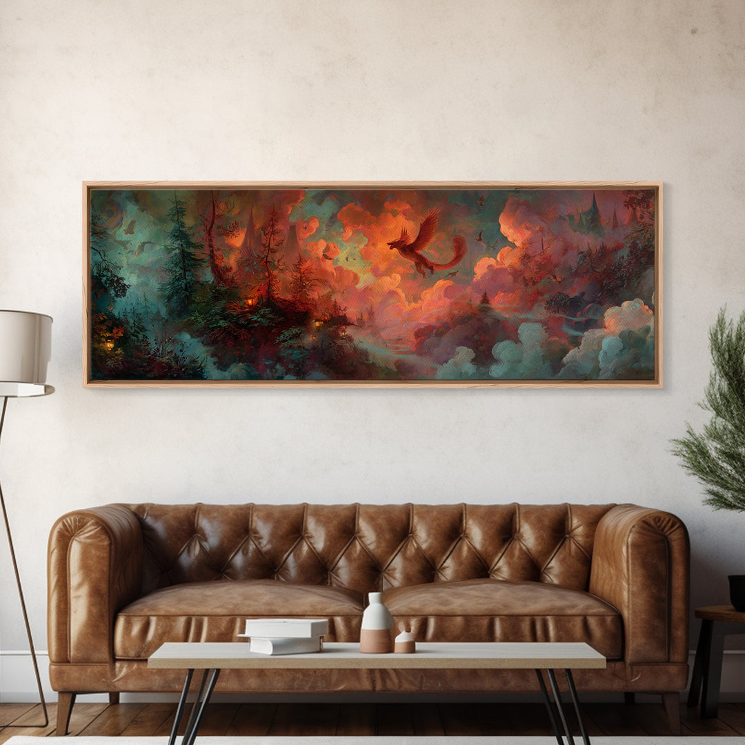Phoenix Rising from Ashes Canvas Print, Mythological Art, Portrait, Living Room Decor, Oil Painting, Legend, Canvas Painting, MYT-3x1-29