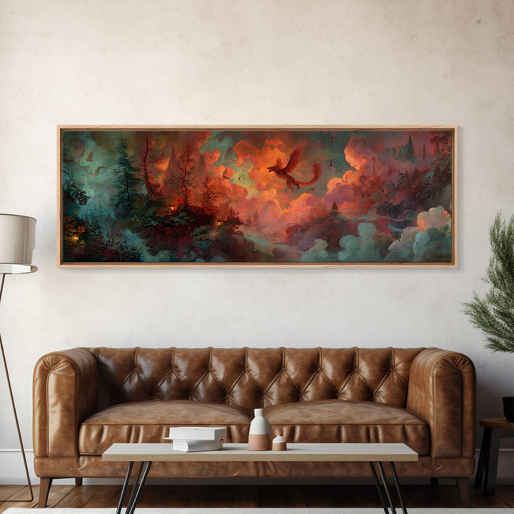 Phoenix Rising from Ashes Canvas Print, Mythological Art, Portrait, Living Room Decor, Oil Painting, Legend, Canvas Painting, MYT-3x1-29