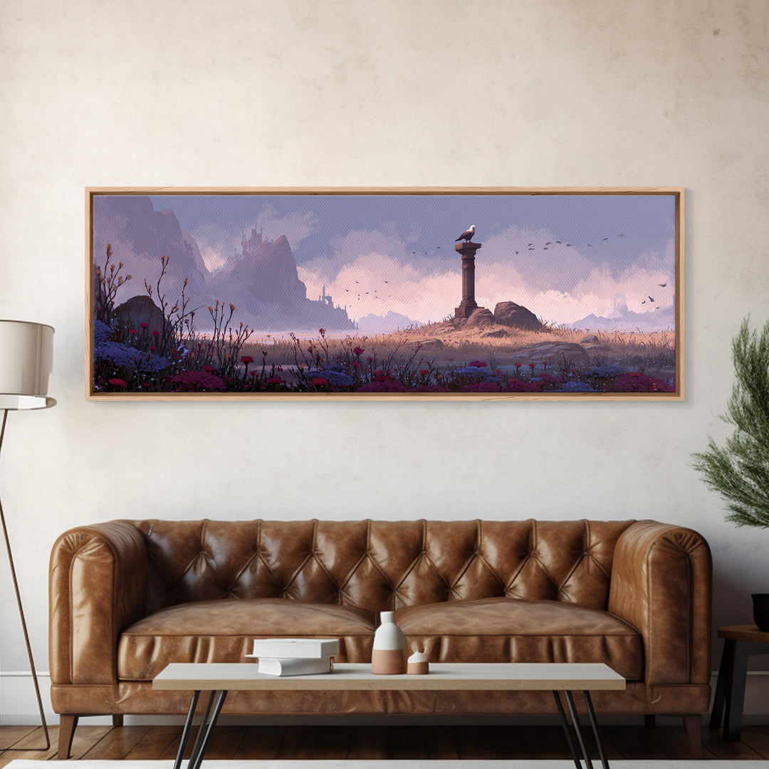 Griffin Perched on Ancient Stone Column Canvas Print, Mythological Art, Wall Art, Living Room Decor, Fine Art, Legend, MYT-3x1-30
