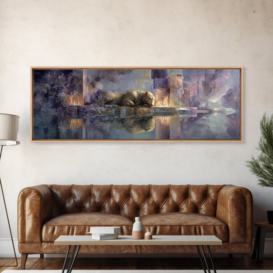 Minotaur in Labyrinth of Warm Stone Canvas Print, Mythological Art, Gothic Home Decor, Living Room Decor, Fine Art, Legend, MYT-3x1-33