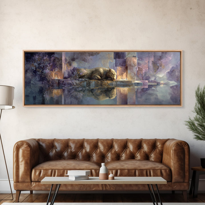 Minotaur in Labyrinth of Warm Stone Canvas Print, Mythological Art, Gothic Home Decor, Living Room Decor, Fine Art, Legend, MYT-3x1-33
