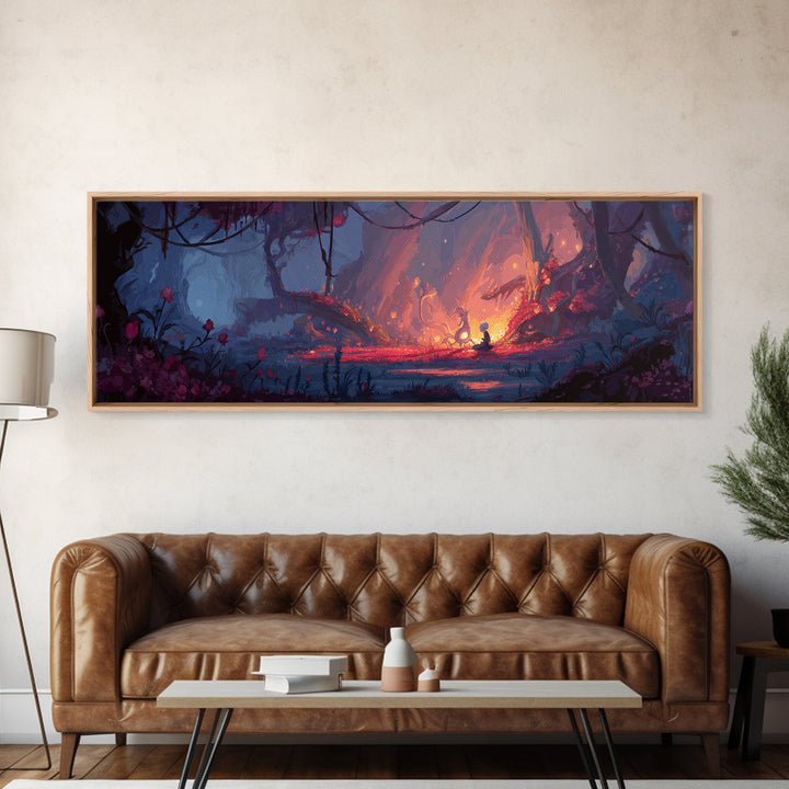 Phoenix Rising from Ashes Framed Canvas Print, Mythological Art, Digital Art, Living Room Decor, Watercolor Art, Legend, MYT-3x1-5