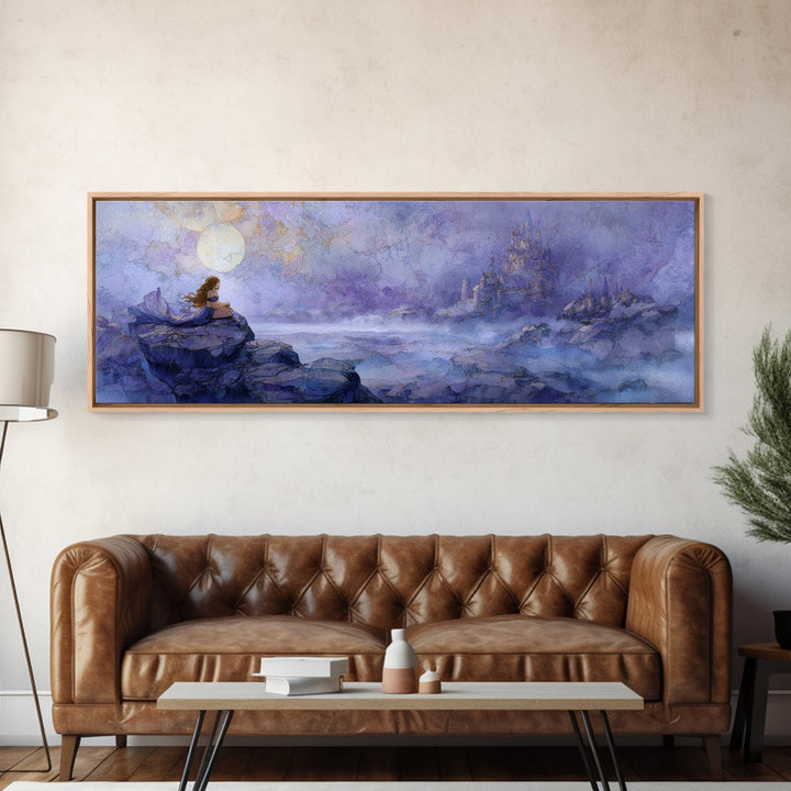 Mermaid Siren on Rocks Framed Canvas Print, Mythological Art, Contemporary Art, Living Room Decor, Legend, Digital Wall Art, MYT-3x1-55
