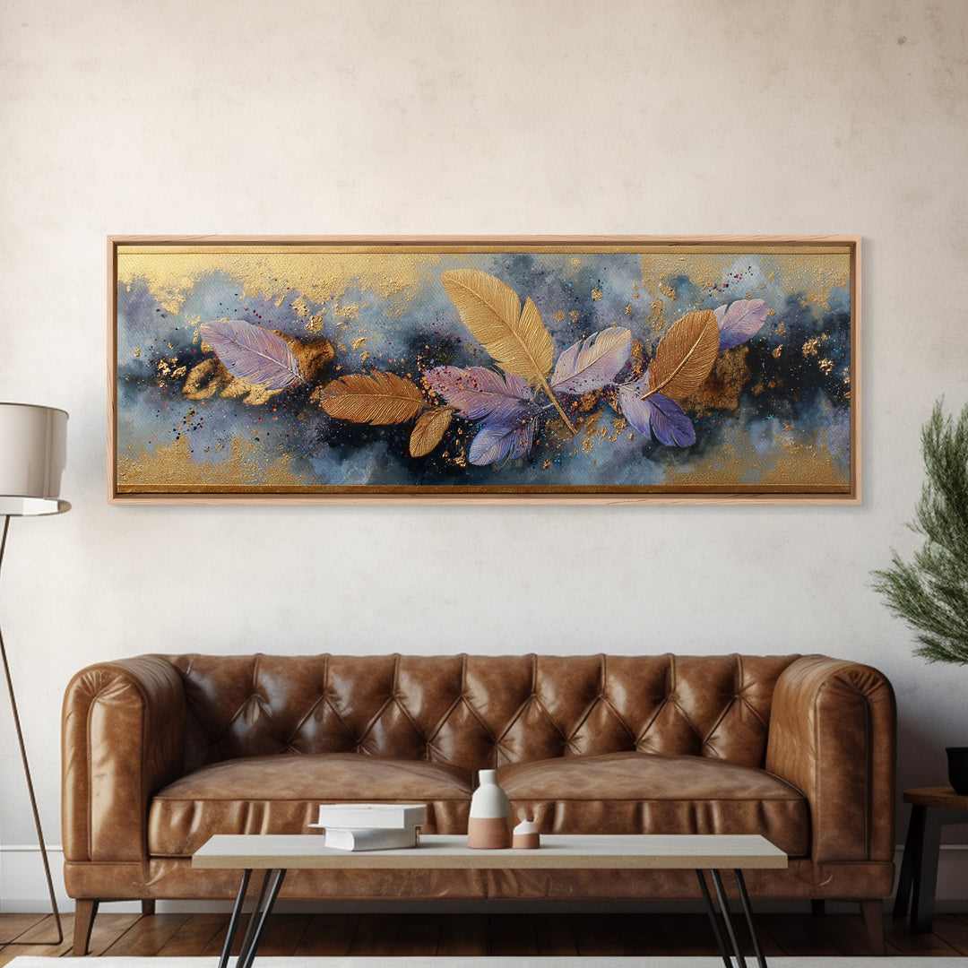 Icarus Falling Through Golden Sky and Feathers Canvas Print, Mythological Art, Contemporary Art, Living Room Decor, Legend, MYT-3x1-68