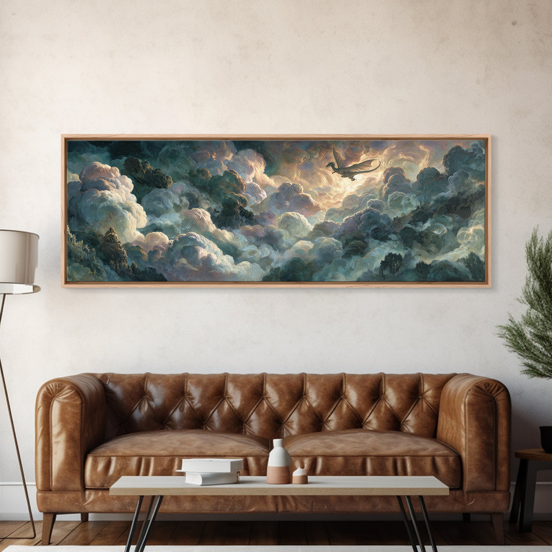 Pegasus Flying Above Cloud Kingdom Canvas Print, Mythological Art, Bedroom Wall Art, Living Room Decor, Oil Painting, Legend, MYT-3x1-85