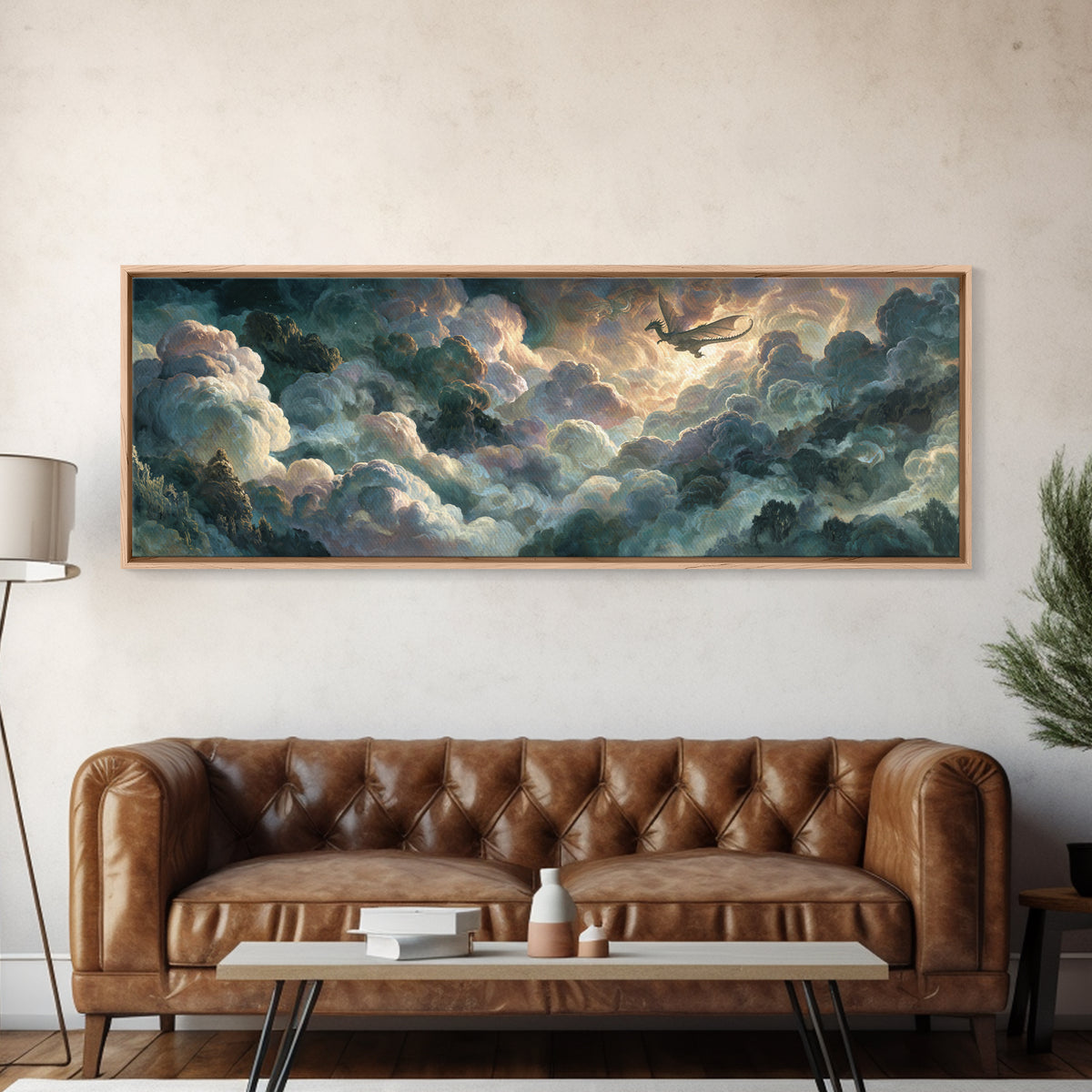Pegasus Flying Above Cloud Kingdom Canvas Print, Mythological Art, Bedroom Wall Art, Living Room Decor, Oil Painting, Legend, MYT-3x1-85