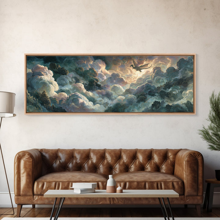 Pegasus Flying Above Cloud Kingdom Canvas Print, Mythological Art, Bedroom Wall Art, Living Room Decor, Oil Painting, Legend, MYT-3x1-85